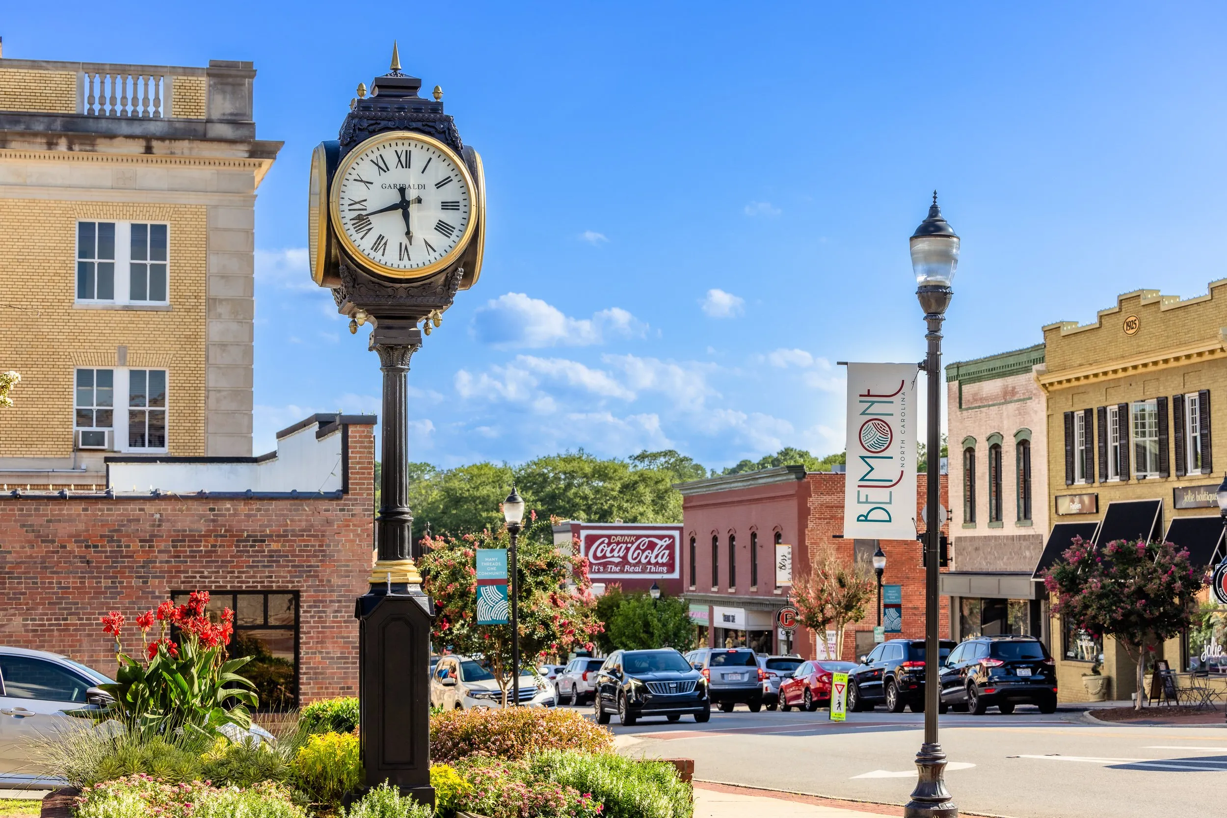 Historic downtown Belmont with clock tower