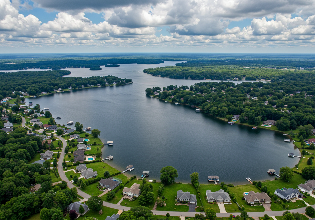 Aerial view of Lake Norman waterfront homes in Denver NC