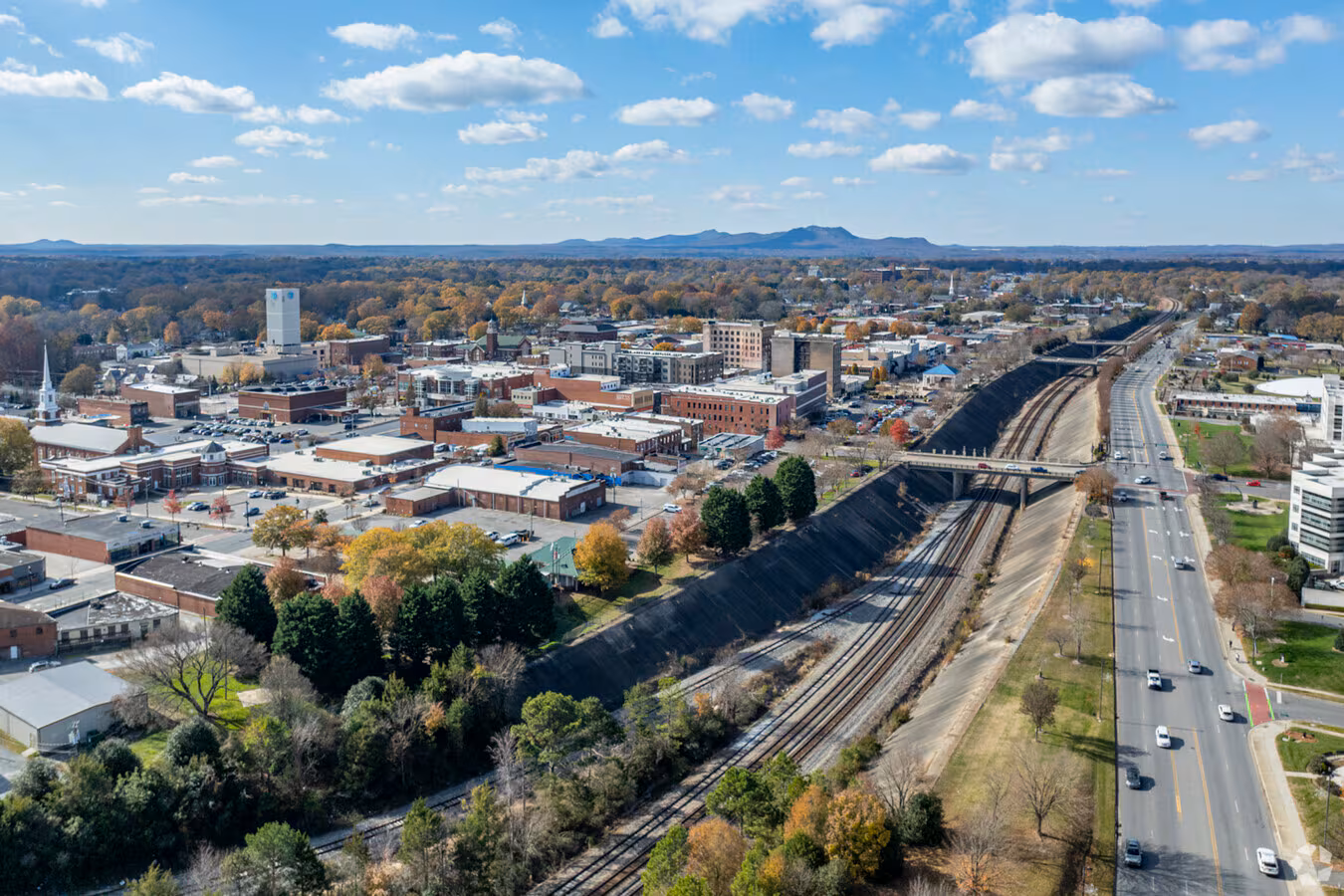 Downtown Gastonia with railroad tracks