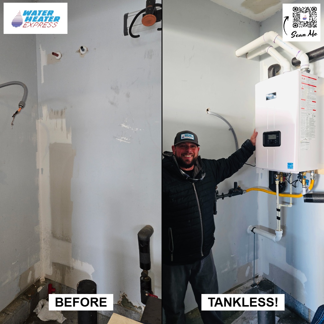 Before and after tankless water heater installation in Denver, NC
