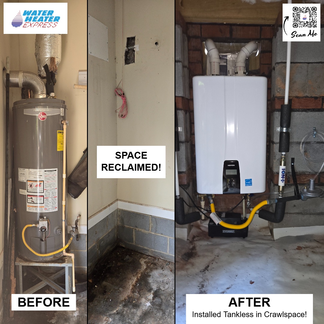 Before and after tankless water heater installation in Kannapolis, NC